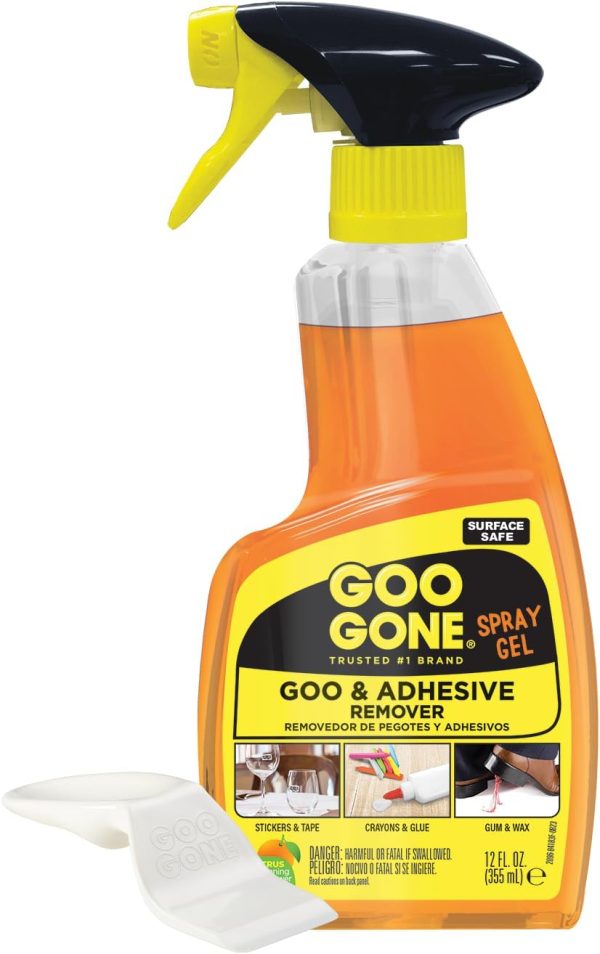 Goo Gone Adhesive Remover Spray Gel – Safe Glue and Sticker Remover for Labels, Tape Residue, Grease, Tar, Gum, Crayons, Candle Wax, Tree Sap, & Makeup on Hard Surfaces, Carpets, and Fabrics, 12 oz adhesive bra