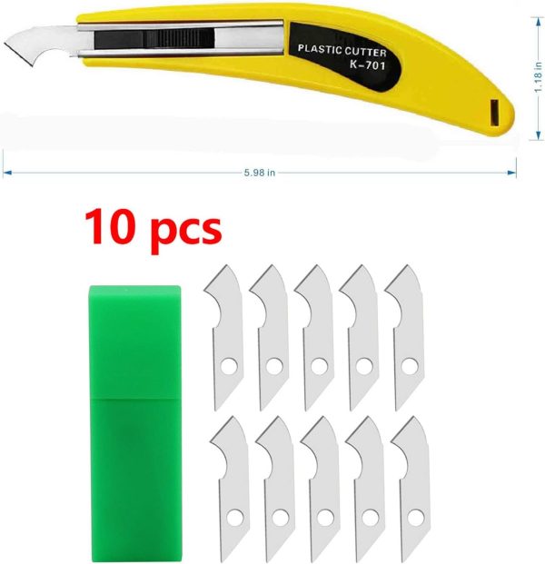 Professional Acrylic Plexiglass Sheet Cutter Scoring Knife Tool,With a Curved Handle,It Is More Convenient To Use.One handle,11 blades.(Yellow) professional
