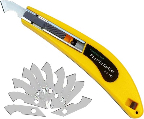 Professional Acrylic Plexiglass Sheet Cutter Scoring Knife Tool,With a Curved Handle,It Is More Convenient To Use.One handle,11 blades.(Yellow) sheet google