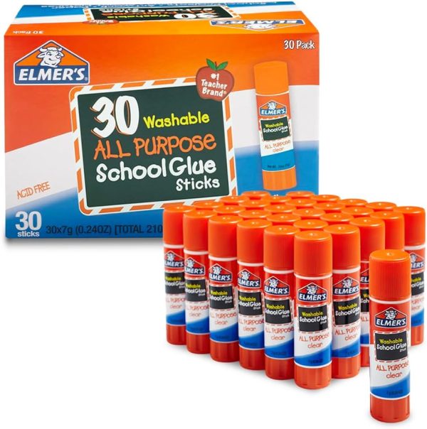 Elmer's School Glue Sticks, Acid-Free, Washable, 30 Count for Crafts & Classroom school district