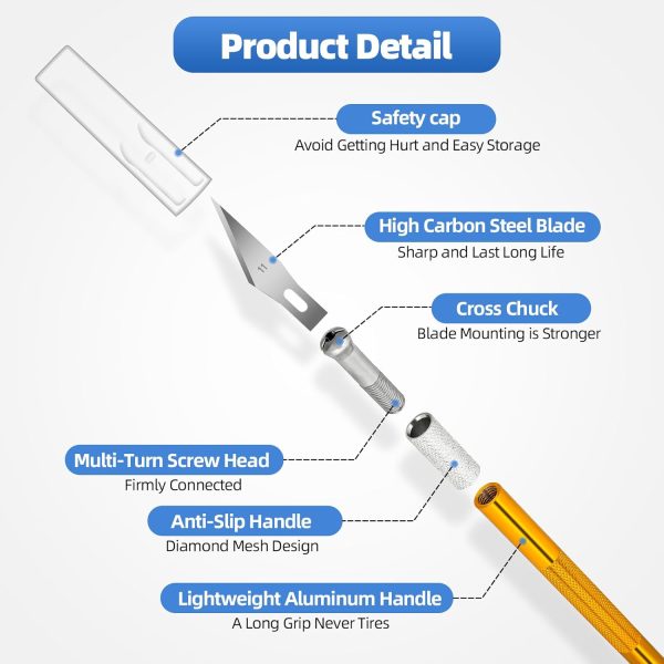 3 PCS Exacto Knife, Hobby Knife, Craft Knives with 30 PCS Spare Exacto Knife Blades(#11),Profession Craft Knifes for Crafts, Arts, Modeling, Scrapbooking, Stencil By XEKIGU, AK0103 knife out
