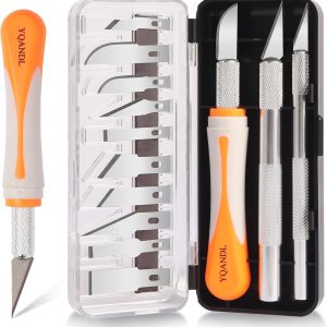 16-Piece Exacto Knife Set: 3 Hobby Knives &13 Industrial-Grade SK5 Steel Blades - Professional Craft Knife Set for DIY, Leather Craft, Pumpkin knife holder
