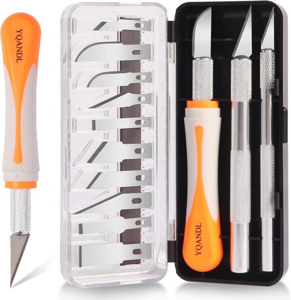 16-Piece Exacto Knife Set: 3 Hobby Knives &13 Industrial-Grade SK5 Steel Blades - Professional Craft Knife Set for DIY, Leather Craft, Pumpkin knife holder