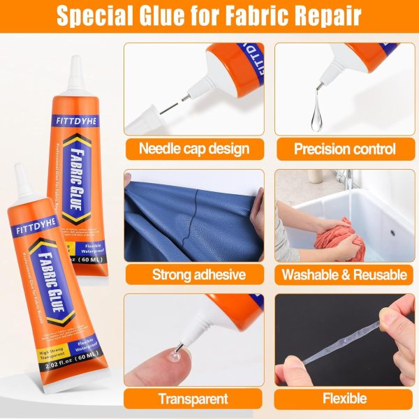 Fabric Glue Permanent, 60 ML Washable Clear Clothing Glue, Super Fabric Adhesive for Rhinestones, Patches, Clothes, Denim, Leather, Polyester, Fabrics, Doll Repair, Flannel, Cotton fabric api