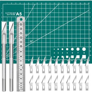 Craft Knife Precision Hobby Knife Kit with 2 Exacto Knife and 20 PCS Exacto Blades for DIY Art Work Cutting, Hobby, Scrapbooking, Stencil (Green) precision recall