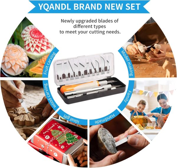 16-Piece Exacto Knife Set: 3 Hobby Knives &13 Industrial-Grade SK5 Steel Blades - Professional Craft Knife Set for DIY, Leather Craft, Pumpkin-4