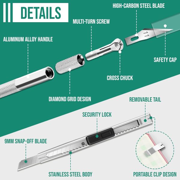 DIYSELF 250 Pcs Exacto Knife, Craft Knife, Hobby Knife, Precision Knife, Exacto Knife for Crafts, Modeling, Scrapbooking, 2 Exacto Knives with Extra 235 Exacto Blades (#11#10#16#17) knife