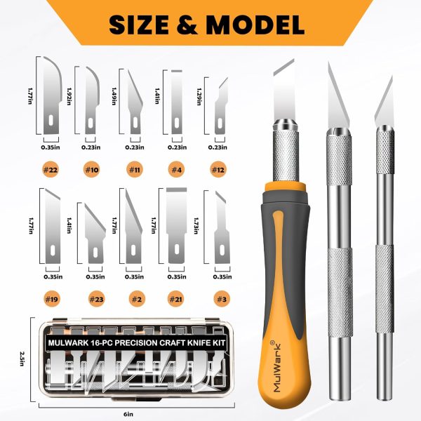 MulWark Exacto Knife Set | Craft Knife Kit | 16pc Precision Craft Hobby Kit with Razor Sharp Knives for Wood, Crafting, Leather, Scrapbooking & Modeling knife holder