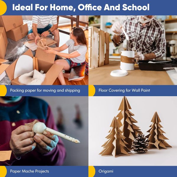 Vanhench Brown Wrapping Paper Roll, Craft Kraft Paper 17.5"x 1200"(100') for Gift Wrapping Bulletin Board Arts Bouquet Flower Table Covering Poster Packing Shipping Christmas Supplies 70GSM 50LB paper