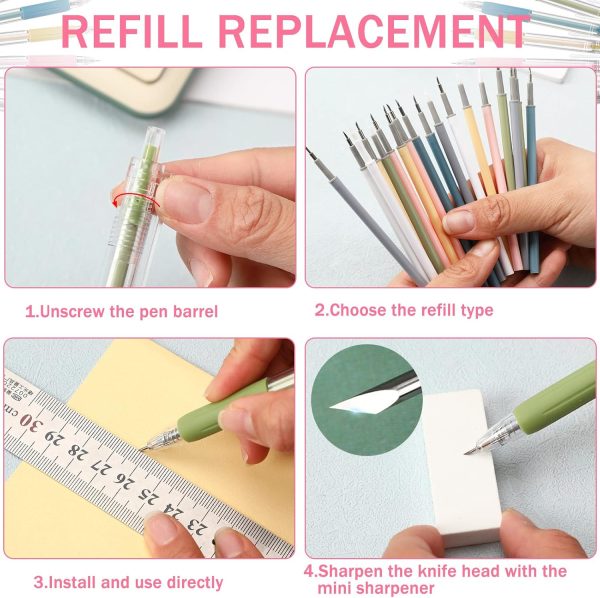 Craft Cutting Tools, 25 Pcs Pen Cutter Tools with Mini Sharpener Utility Students Paper Cutting Retractable Carving Pen with Tungsten Steel and Ceramic Cutter Head Refills-3