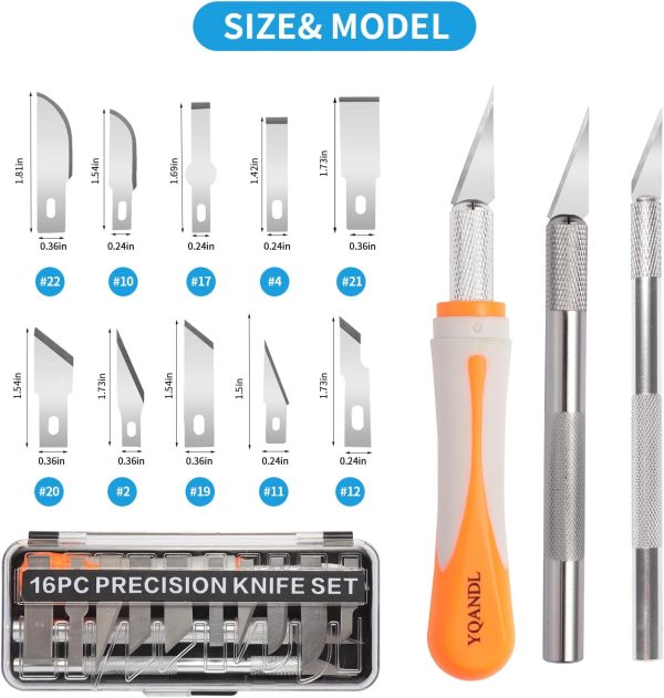 16-Piece Exacto Knife Set: 3 Hobby Knives &13 Industrial-Grade SK5 Steel Blades - Professional Craft Knife Set for DIY, Leather Craft, Pumpkin 16 piece