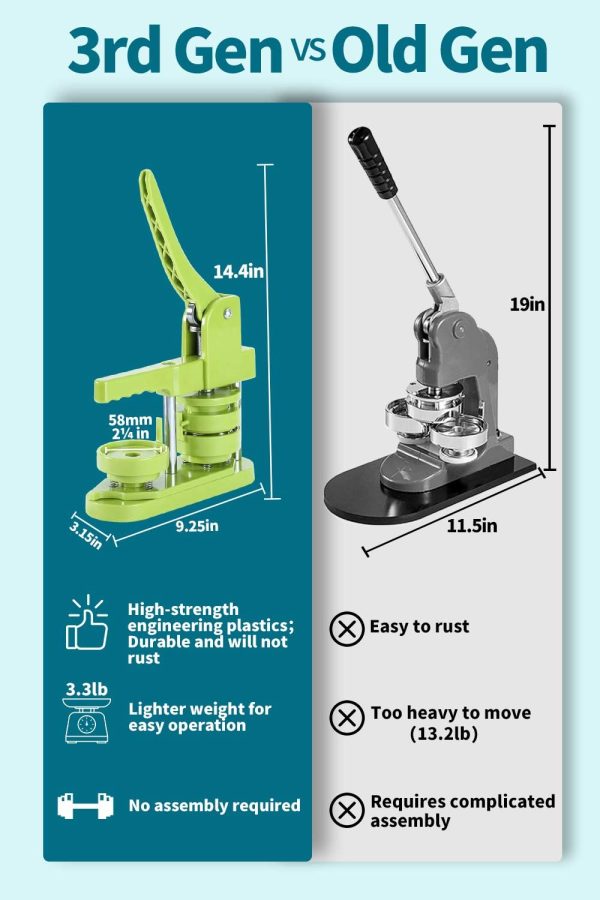 Button Maker Machine 58mm - (3rd Gen) Installation-Free 58mm(2.25in) DIY Pin Badge Button Maker Press Machine Badge Punch Press with Free 100pcs Button Parts&Pictures&Circle Cutter&Magic Book makerworld cn