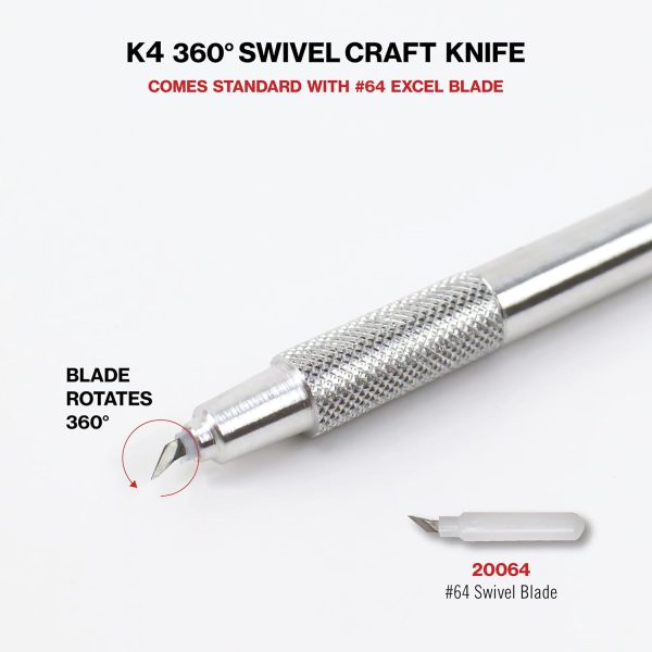 Excel Blades K4 Swivel Craft Knife with #64 Rotating Blade – Precision Hobby Knife for Carving & Crafting Supplies Precision Cutting Tool – Lightweight Aluminum Handle – Made in the USA-3