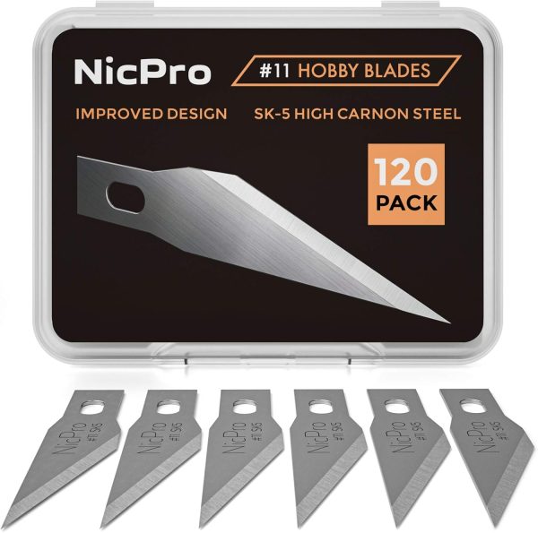 Nicpro 120 PCS Hobby Blades Set SK-5, Utility #11 Art Blades Refill Cutting Tool with Storage Case for Craft, Hobby, Scrapbooking, Stencil sk-530dc