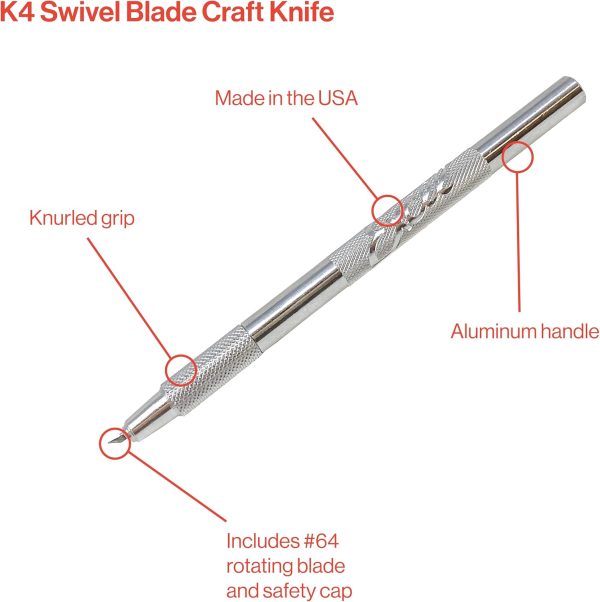 Excel Blades K4 Swivel Craft Knife with #64 Rotating Blade – Precision Hobby Knife for Carving & Crafting Supplies Precision Cutting Tool – Lightweight Aluminum Handle – Made in the USA-4