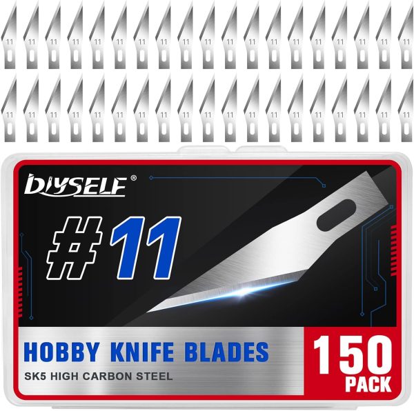 DIYSELF 150 PCS Exacto Knife Blades 11, Sharp Hobby Knife Blades, High Carbon Steel Craft Knife Blade, #11 Replacement Exacto Blade for Art, Scrapbooking, Stencil, Paper Cutting exacto