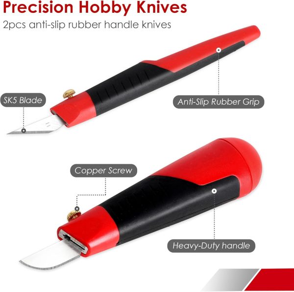 FASTPRO 40-Piece Precision Hobby Knife Set, 3pcs Craft Knives with 33pcs Blades, Exacto Knife Set Included Tweezers, Grindstone, Steel Ruler, Vernier Caliper and Storage Case knife set