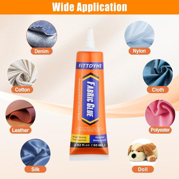 Fabric Glue Permanent, 60 ML Washable Clear Clothing Glue, Super Fabric Adhesive for Rhinestones, Patches, Clothes, Denim, Leather, Polyester, Fabrics, Doll Repair, Flannel, Cotton permanently close your payments profile