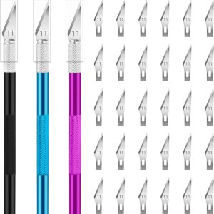 Exacto Knife, 3 Exacto Knives with 30 Exacto Blades #11, Craft Knife, Hobby Knife, Precision Knife, Exacto Knife Set for Crafts, Arts, Modeling, Scrapbooking (Purple-Blue-Black) settings