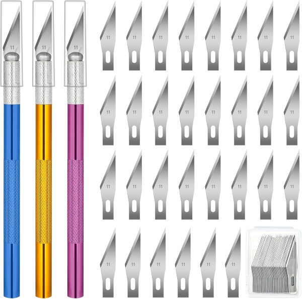 3 PCS Exacto Knife, Hobby Knife, Craft Knives with 30 PCS Spare Exacto Knife Blades(#11),Profession Craft Knifes for Crafts, Arts, Modeling, Scrapbooking, Stencil By XEKIGU, AK0103 setapp