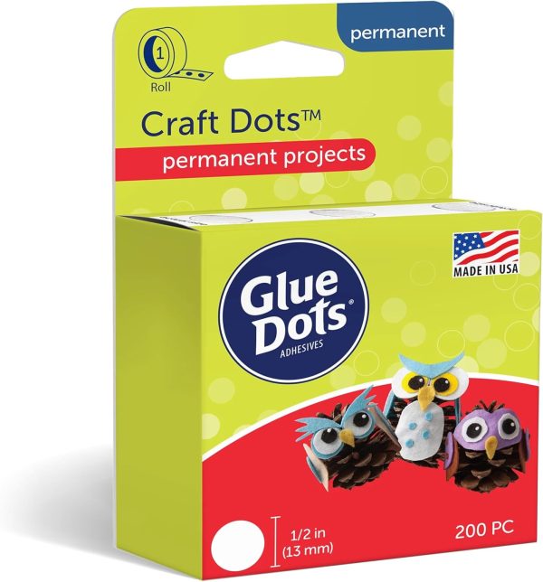 Glue Dots Double-Sided Adhesive, 1/2 Inch, 200 Clear Dots for Crafts glue gun