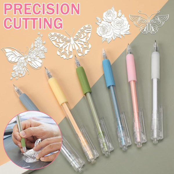 Craft Cutting Tools, 25 Pcs Pen Cutter Tools with Mini Sharpener Utility Students Paper Cutting Retractable Carving Pen with Tungsten Steel and Ceramic Cutter Head Refills-4