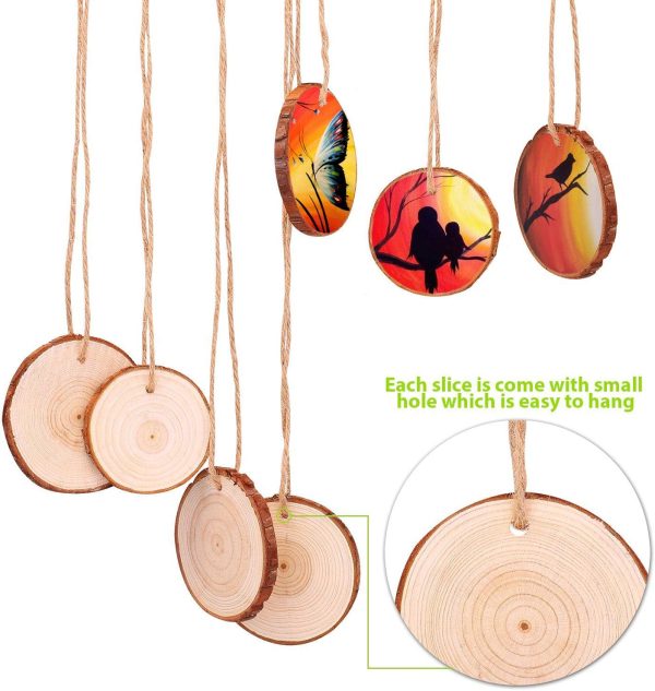 Fuyit Natural Wood Slices, 30 Pcs 3.5-4 Inch Unfinished Predrilled Wooden Circles Tree Slice with Hole & Barks for DIY Arts Craft Christmas Ornaments woodfield mall