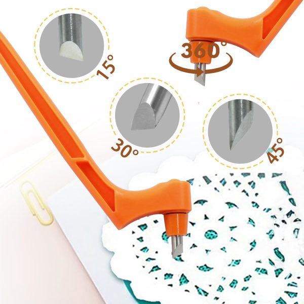 Craft Cutting Tools Pen, Craft Cutting Knives with 3 different 360 Degree Rotating Blades Stainless Steel Cutter Pen for Stencils Scrapbooks DIY Crafts (Orange)-3