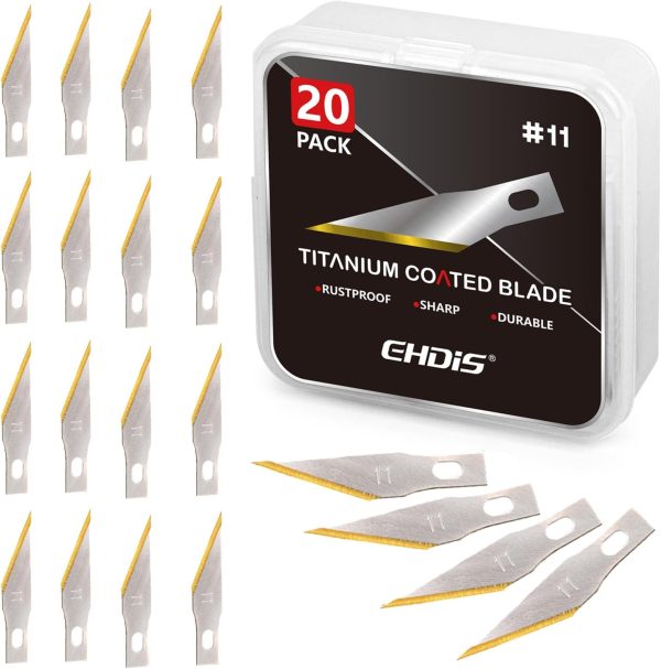 EHDIS Precision Craft Hobby Knife Blades # 11 Titanium Coated Blade Refill Hobby Art Blades Cutting Tool with Storage Case for Craft, Hobby, Scrapbooking, Stencil-20 Pack (Pack of 20) ehdis relay