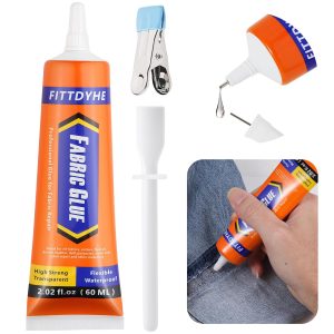 Fabric Glue Permanent, 60 ML Washable Clear Clothing Glue, Super Fabric Adhesive for Rhinestones, Patches, Clothes, Denim, Leather, Polyester, Fabrics, Doll Repair, Flannel, Cotton glue gun