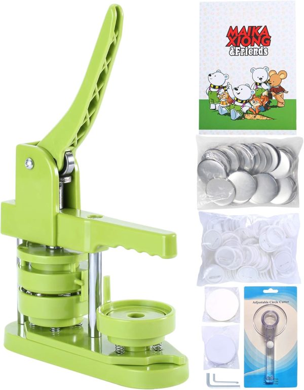 Button Maker Machine 58mm - (3rd Gen) Installation-Free 58mm(2.25in) DIY Pin Badge Button Maker Press Machine Badge Punch Press with Free 100pcs Button Parts&Pictures&Circle Cutter&Magic Book button mushroom