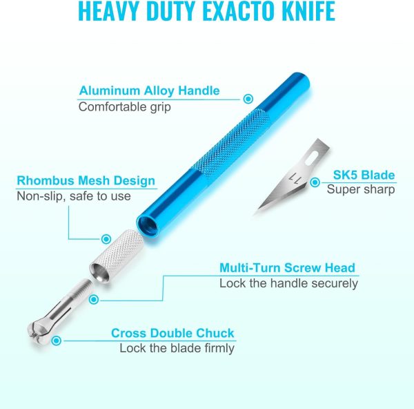 DIYSELF Exacto Knife Set, 2 Pcs Craft Knife with 40 Pcs Hobby Knife Replacement Blades, Hobby Knives Kit for Scrapbooking, Stencil, Fondant, Paper, Sharp Precision Knives for Art Carving knife and stone