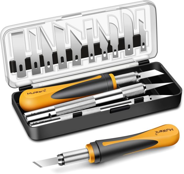 MulWark Exacto Knife Set | Craft Knife Kit | 16pc Precision Craft Hobby Kit with Razor Sharp Knives for Wood, Crafting, Leather, Scrapbooking & Modeling 16 piece kfc price