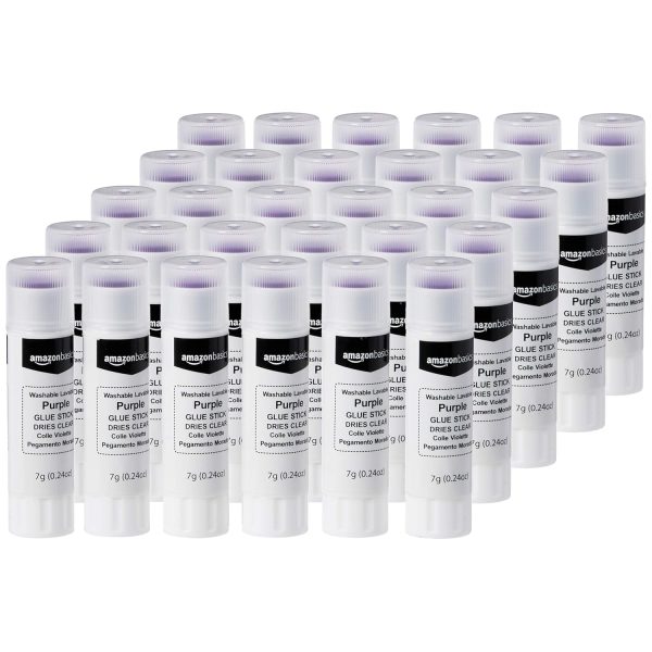 Amazon Basics Purple Washable School Glue Sticks, Dries Clear, 0.24-oz Stick, 30-Pack washable sofa