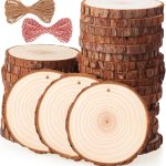 Fuyit Natural Wood Slices, 30 Pcs 3.5-4 Inch Unfinished Predrilled Wooden Circles Tree Slice with Hole & Barks for DIY Arts Craft Christmas Ornaments natural
