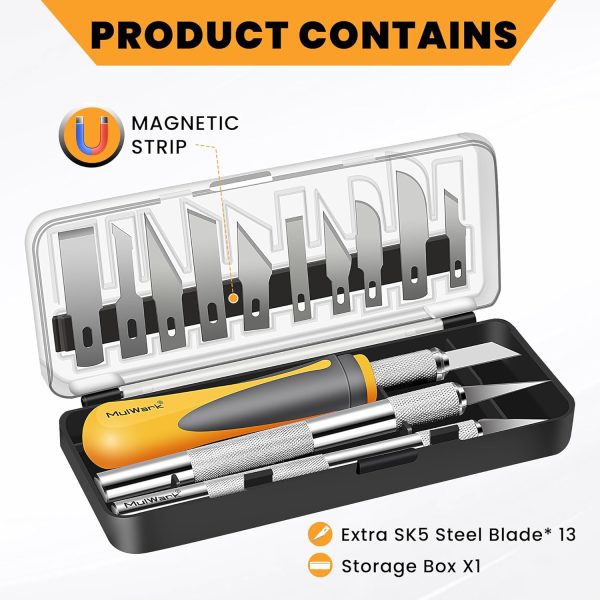 MulWark Exacto Knife Set | Craft Knife Kit | 16pc Precision Craft Hobby Kit with Razor Sharp Knives for Wood, Crafting, Leather, Scrapbooking & Modeling hobbycraft