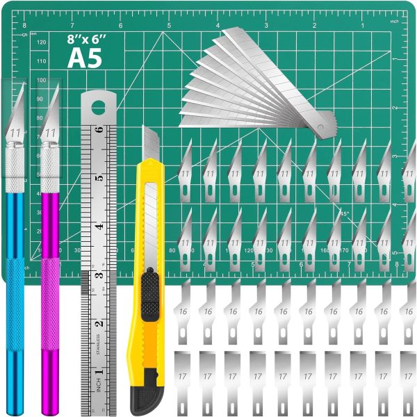 DIYSELF Exacto Knife Set, 2 Pcs Craft Knife with 40 Pcs Hobby Knife Replacement Blades, Hobby Knives Kit for Scrapbooking, Stencil, Fondant, Paper, Sharp Precision Knives for Art Carving settings