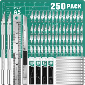 DIYSELF 250 Pcs Exacto Knife, Craft Knife, Hobby Knife, Precision Knife, Exacto Knife for Crafts, Modeling, Scrapbooking, 2 Exacto Knives with Extra 235 Exacto Blades (#11#10#16#17) diyself scraper
