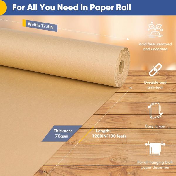 Vanhench Brown Wrapping Paper Roll, Craft Kraft Paper 17.5"x 1200"(100') for Gift Wrapping Bulletin Board Arts Bouquet Flower Table Covering Poster Packing Shipping Christmas Supplies 70GSM 50LB brownian motion