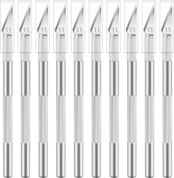 10 Pack Hobby Knife Set, Stainless Steel Craft Knife Kit for Pumpkin Carving, DIY, Art, Cutting, Stencil knife out 3