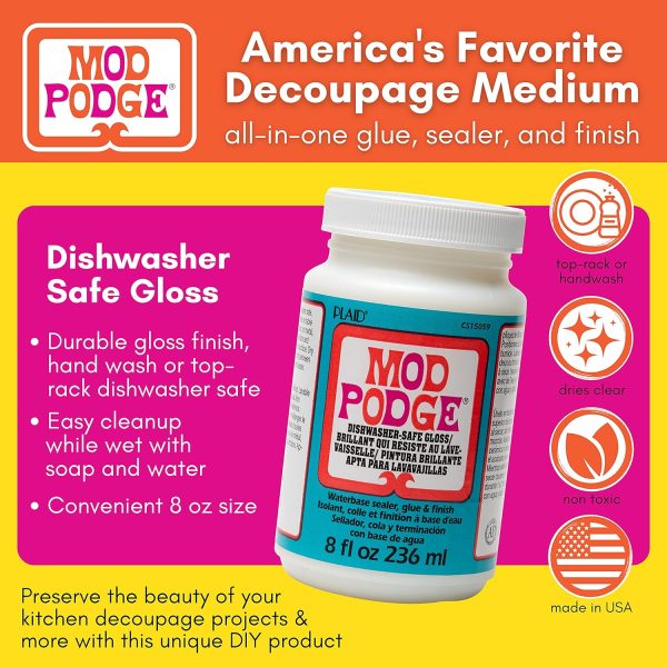 Mod Podge Dishwasher Safe Waterbased Sealer, Glue and Finish (8-Ounce), CS15059 Gloss, 8 Ounce-1