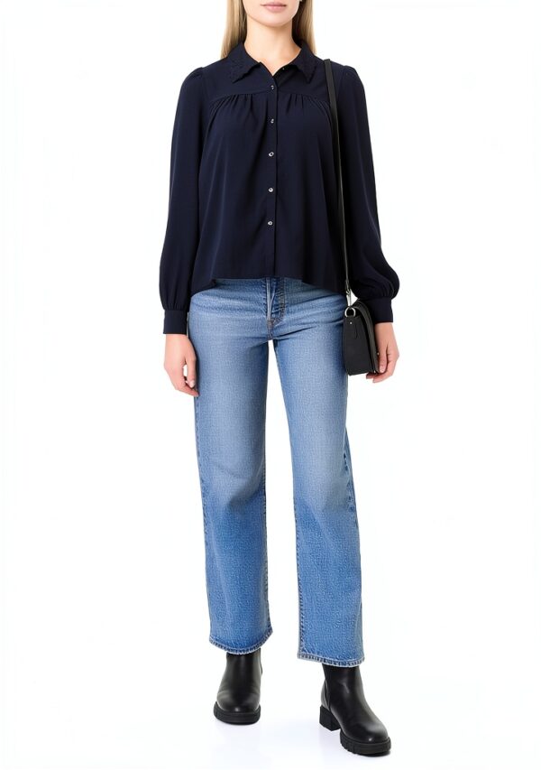 Chemise Naf Naf Femme Sans Doublure Ecru Bleu Marine-1
