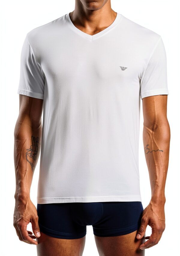 EMPORIO ARMANI T-shirt homme coupe ajustée coton extensible blanc M-3