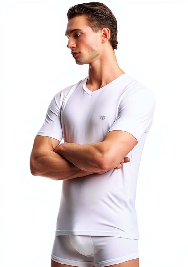 EMPORIO ARMANI T-shirt homme coupe ajustée coton extensible blanc M-2