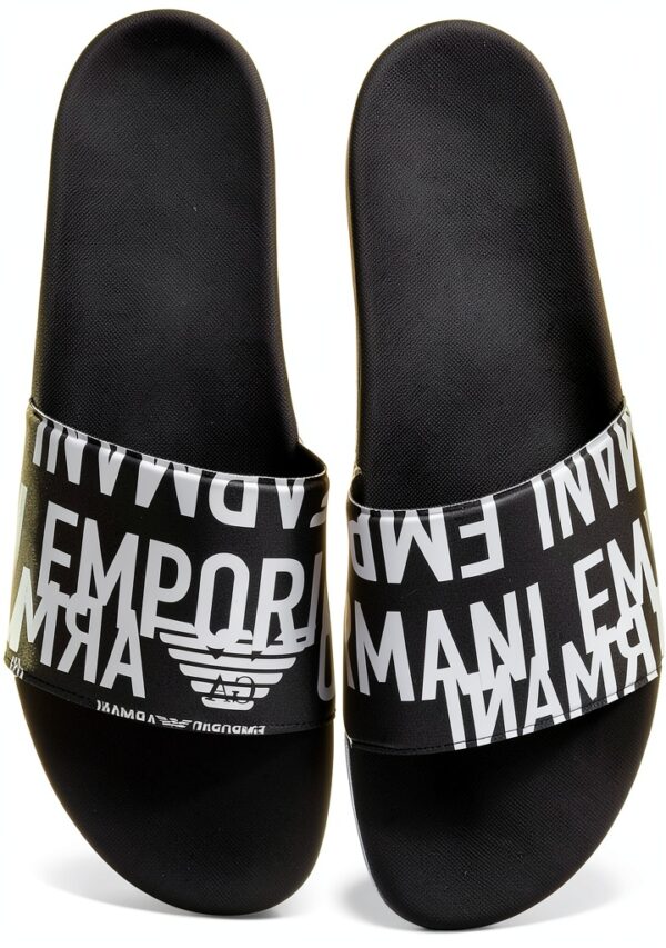 Emporio Armani Swimwear Slipper Sandale Homme Métal Glacé Noir-5
