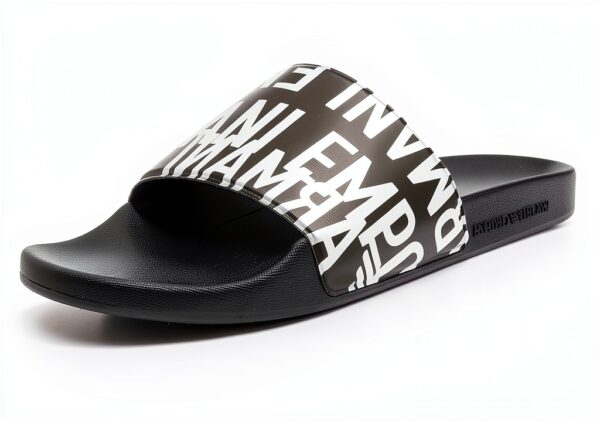 Emporio Armani Swimwear Slipper Sandale Homme Métal Glacé Noir-0