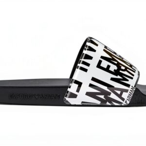 Emporio Armani Sandale Slide Homme Métal Brillant 43 EU Silver Black-0