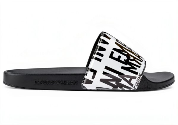 Emporio Armani Sandale Slide Homme Métal Brillant 43 EU Silver Black-0