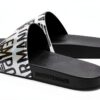 Emporio Armani Sandale Slide Homme Métal Brillant 43 EU Silver Black-1