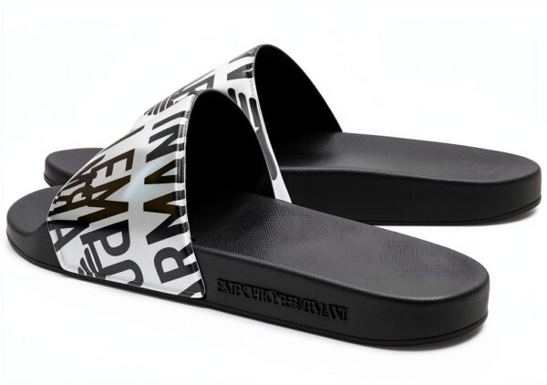 Emporio Armani Sandale Slide Homme Métal Brillant 43 EU Silver Black-1